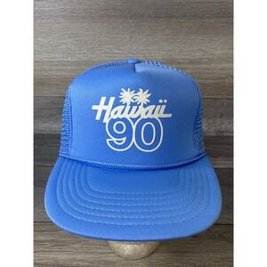 Vintage  Snap Back Trucker Hat  Hawaiian headwear HAWAII 90 Blue